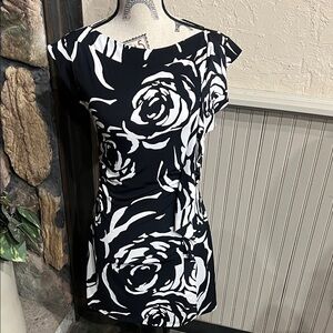 White House Black Market Black and White Rose Mini Dress
